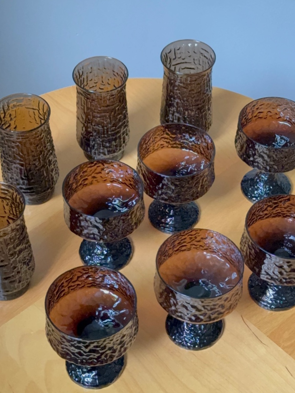 Set of 10 Lenox Crystal Impromptu Brown Vintage Textured Drinkware Collection